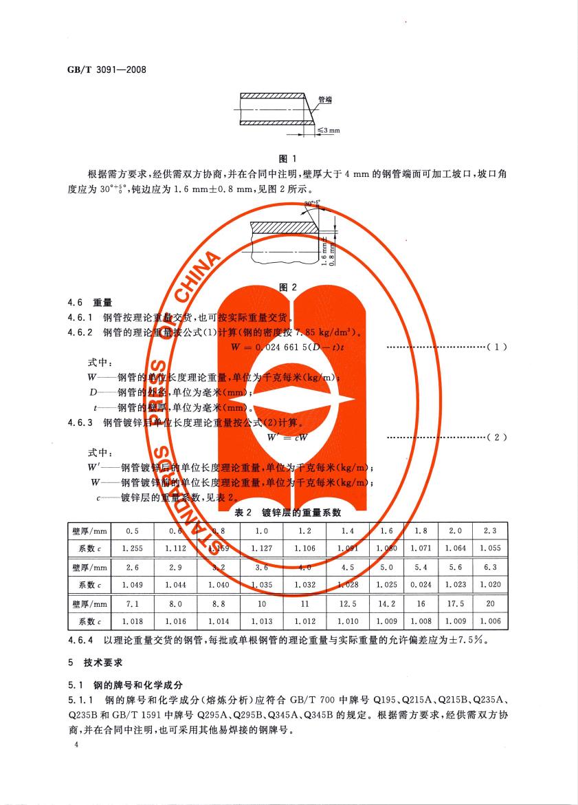 低壓流體輸送用焊接鋼管 國標 GBT 3091-2008 代替GBT 3091-20010005