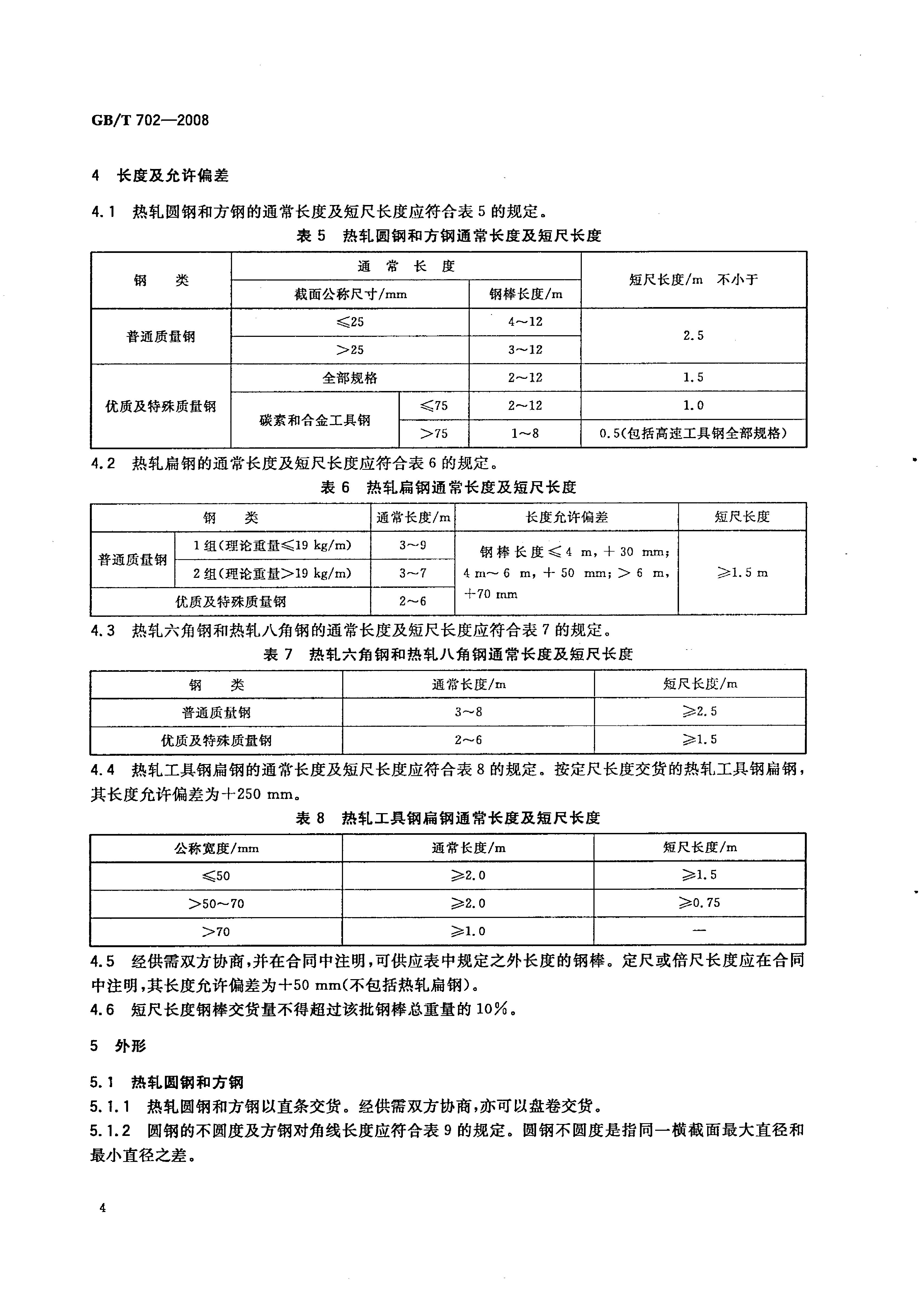 熱軋鋼棒尺寸、外形、重量及允許偏差國標(biāo) GBT 702-2008 代替GBT 702-20040006