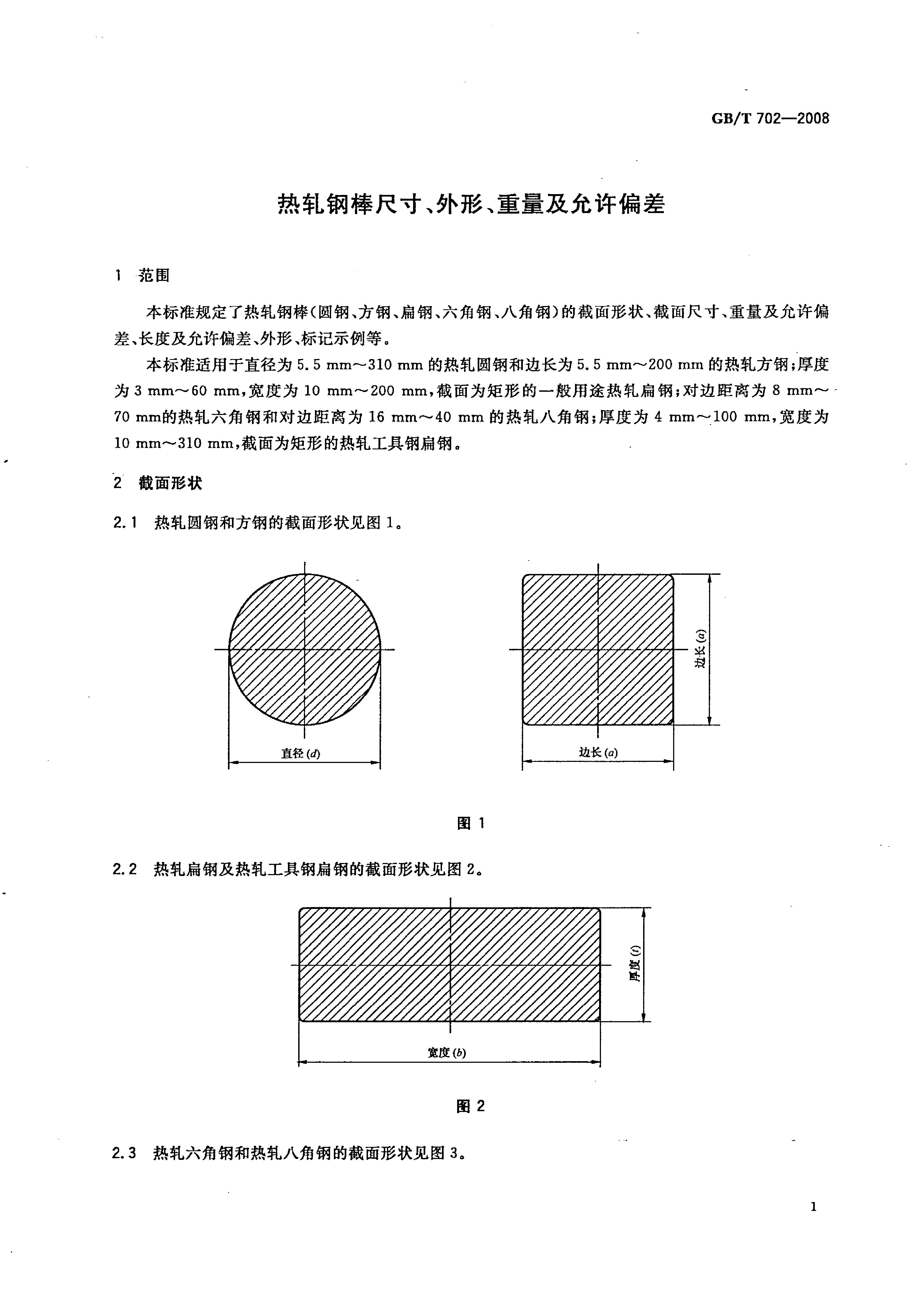 熱軋鋼棒尺寸、外形、重量及允許偏差國標(biāo) GBT 702-2008 代替GBT 702-20040003